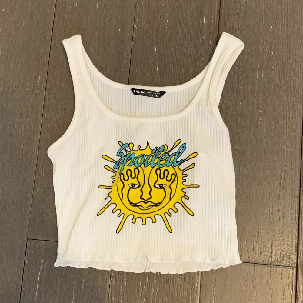 white cropped graphic tank top